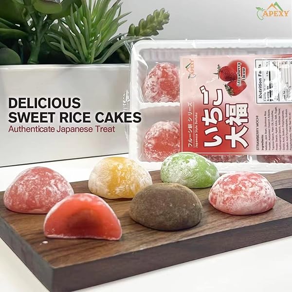 APEXY JAPANESE STYLE MOCHI DAIFUKU TRADITIONAL JAPANESE RICE CAKES, 8.5 OZ (8 PCS) (STRAWBERRY)