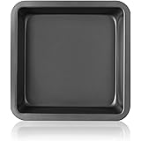 HONGBAKE Square Cake Baking Pan, Nonstick 8x8 Inch Brownie Pans with Wide Grips, Dishwasher Safe, Premium, Dark Grey