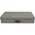 Bigso Sverker Canvas Fiberboard Legal and Art Storage Box | Scrapbook Storage Box for Loose Papers and More | Durable Document Boxes with Lid and Leather Handle | 17.1’’ x 12.2’’ x 3.3’’ | Grey