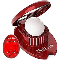 Mevis Line Egg Slicer for Hard Boiled Eggs and Egg Timer for Boiling Eggs Set, (Red Color)