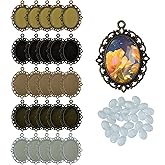 GIN GEOMIR 60PCS Pendant Tray Kit for Jewelry Making - Includes 30 Oval Bezel Blanks, 30 Glass Cabochons for Resin Craft, Photo Pendant DIY Necklace Making