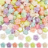 SOFPLATE 500Pcs Random Color 13mm Iridescent Loose Beads Flowers Rose Flower Beads Acrylic Candy Rainbow Roses Spacer Bead for Jewelry Making Beading Supplies DIY Bracelet Necklace Earrings Crafts