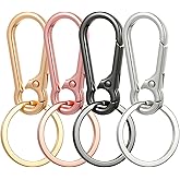 guduling 4 Pcs Keychain with Clip,Metal Keychains Women Men,Stainless Steel Key Chain Clips Holder for Car Keys,Metal Key Rings for Men and Women(Black, Gold, Rose Gold, Silver)