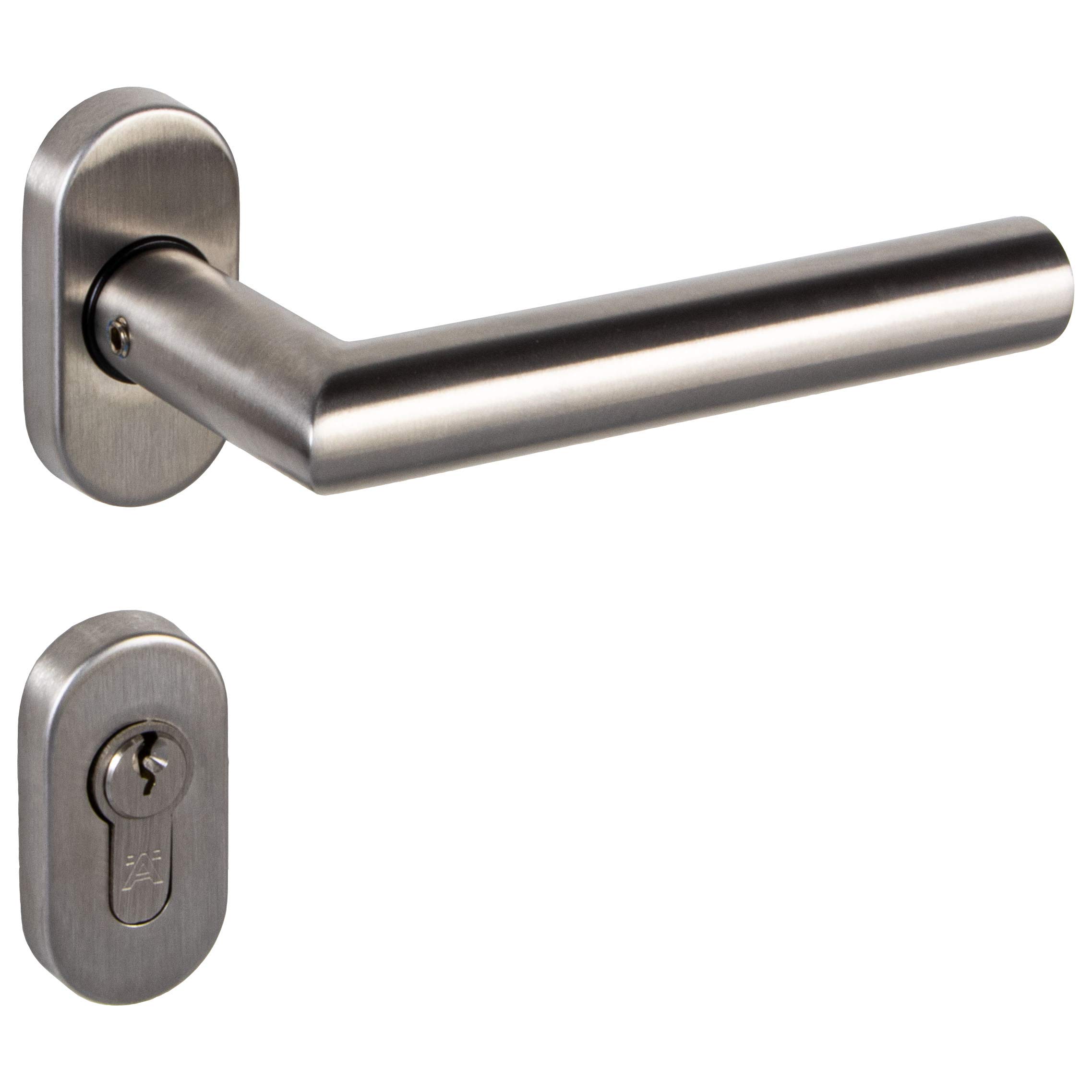 Gedotec Door Handle Set Munich | L-Shape Lever Handle for Room Doors | Stainless Steel | Oval Rosette | PZ Cylinder | Complete Set with Fixing Material