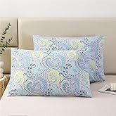 URBONUR 100% Cotton Pillowcases Set of 2 King Size Boho Bohemian Pattern Printed Pillow Cases Soft Breathable Cooling Pillowcase Decorative Pillow Cover (King, 20x36 Inches, Blue Paisley)