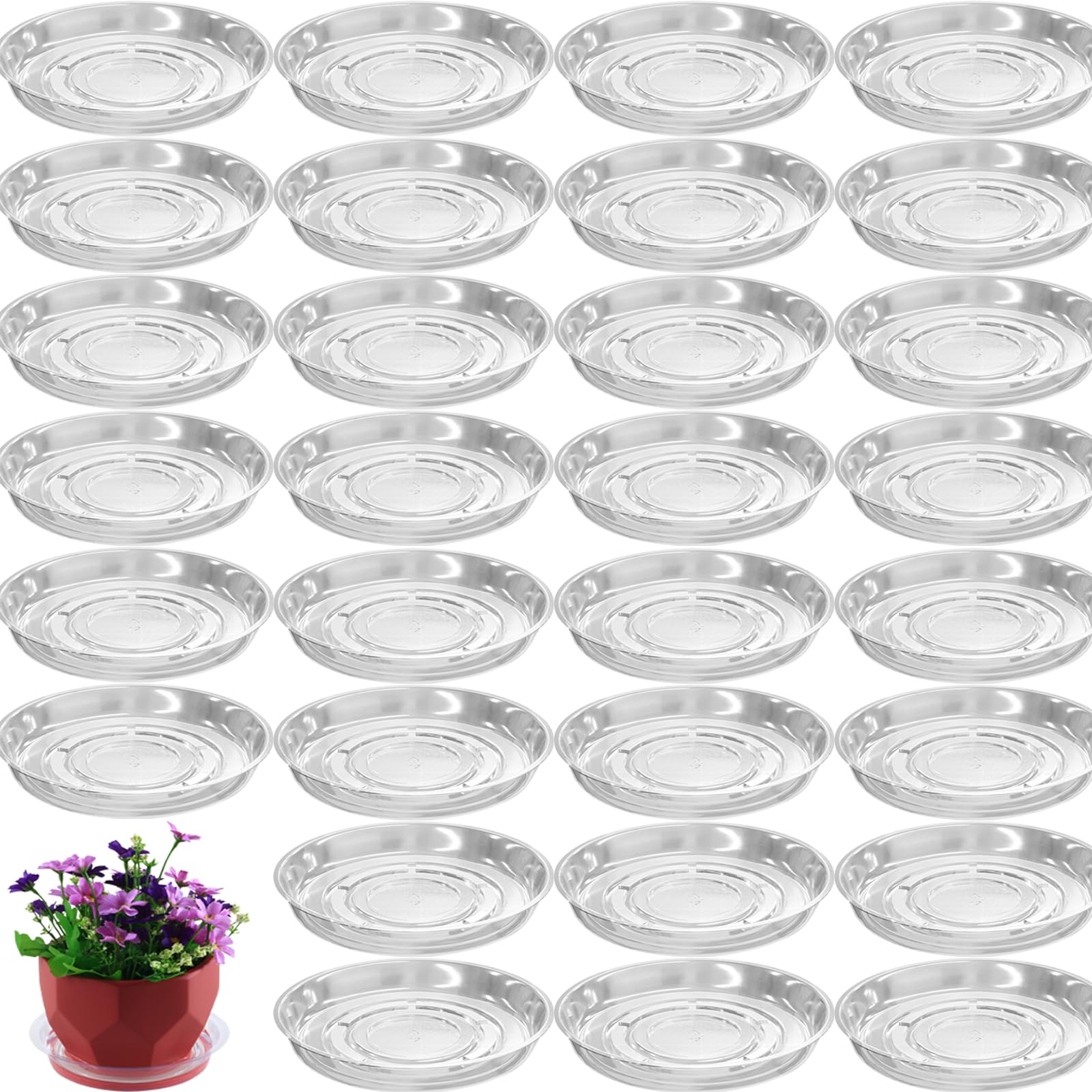 Photo 1 of 30 Packs 10 Inches Large Clear Plant Saucers for Indoor Outdoor Use Heavy Duty Plastic Plant Trays for Planter Bulk Flower Pot Drip Trays to Catch Water, 4 to 20 Inch