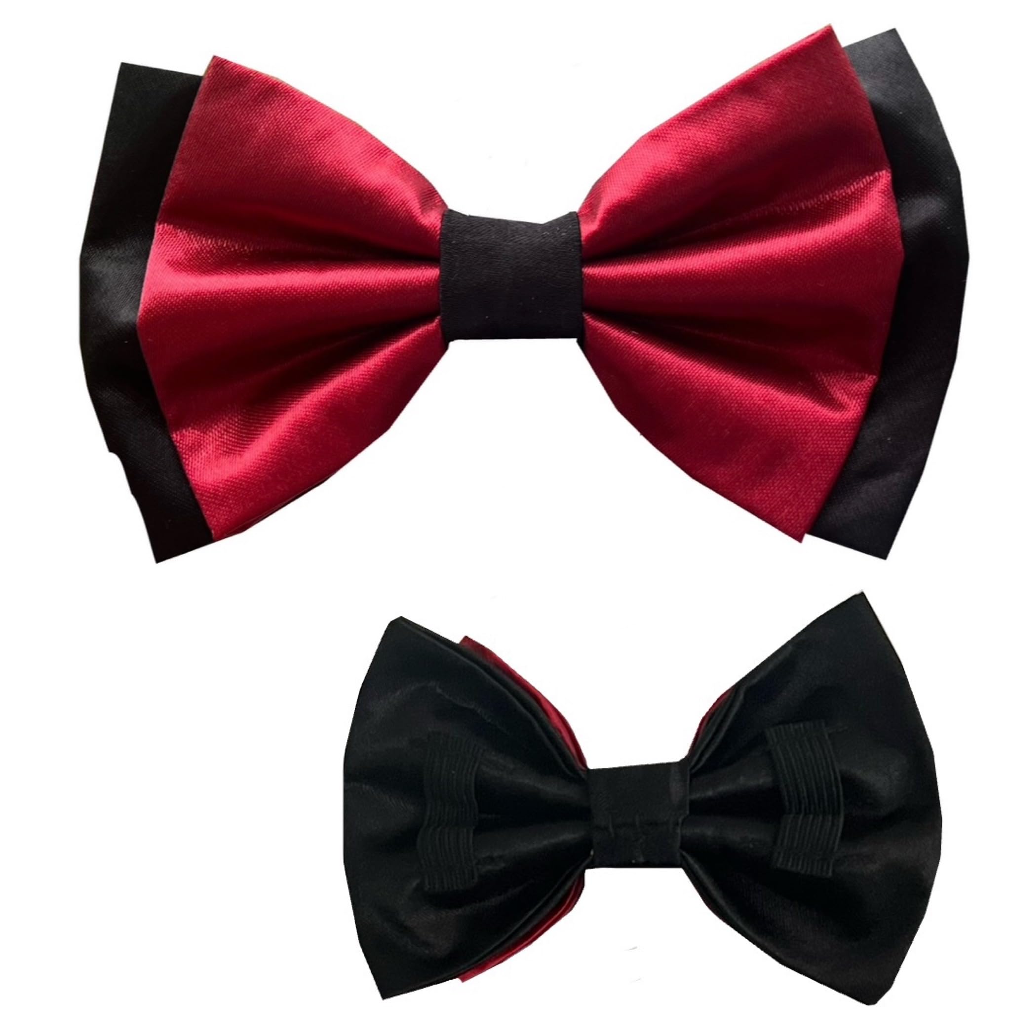 dod.i_boutique New Dogs Bow Tie Bowtie Satin double layer RED Elastic Band ACCESSORY Handmade UK (Medium Satin Red double)