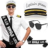 JaGely 3 Pcs Captain Bachelor Party Accessories for Groom Set Include Groom Hat Sunglasses Sash for Bridal Shower
