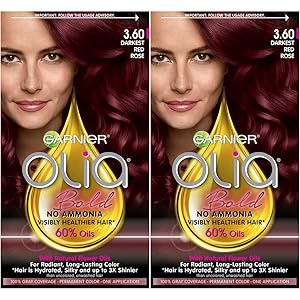 Garnier Olia Bold Oil Powered Permanent Hair Color, 3.60 Darkest Red Rose, (Packaging May Vary), 2 Pack