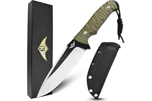 KOMWERO Outdoor Hunting Knife, 4.52 Inch Blade D2 Steel, Fixed Blade Knife with Kydex Sheath and Green G10 Handle, Full Tang Camping Knife for Survival Bushcraft Fishing Hiking