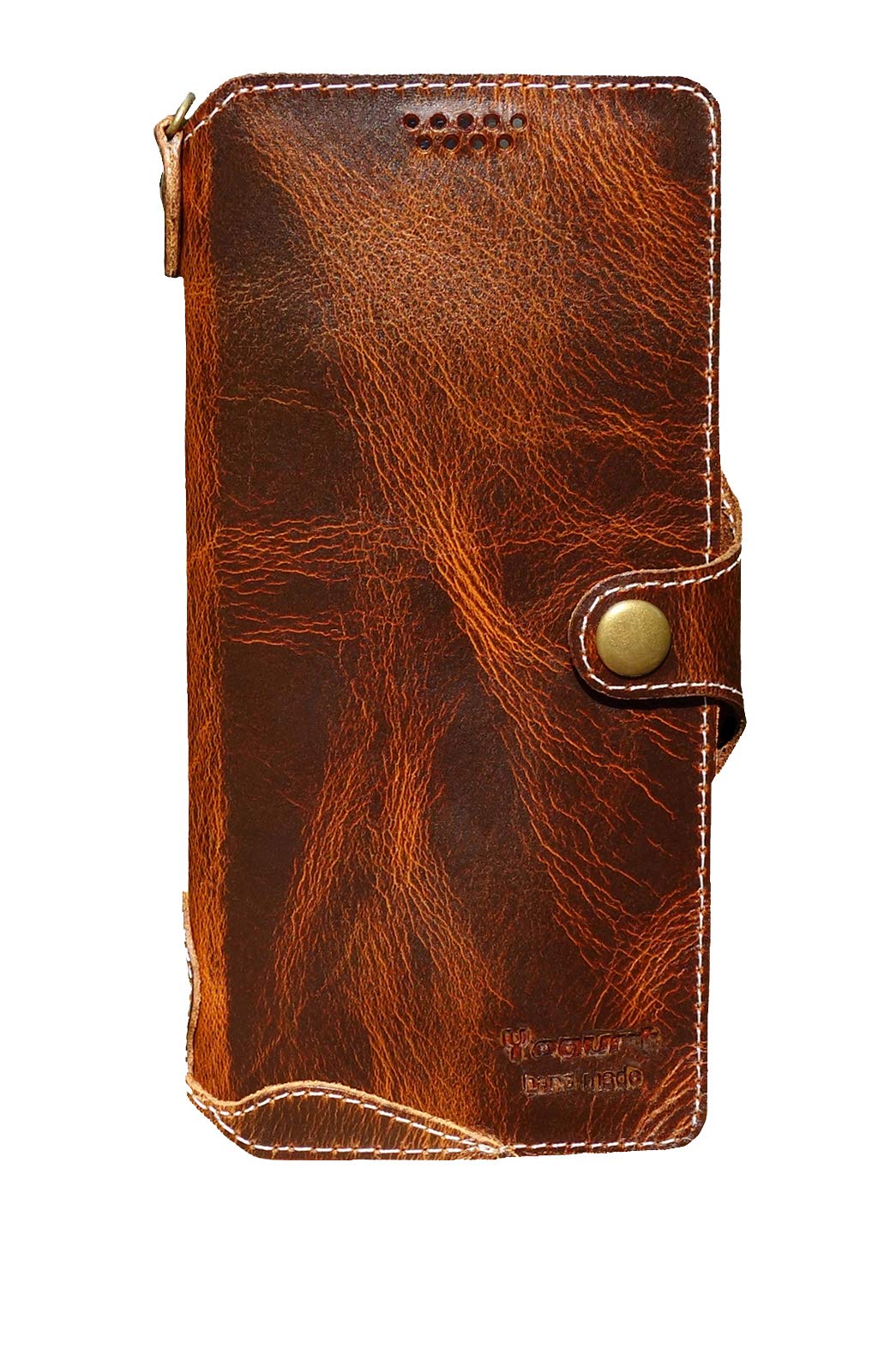 Yogurt Case for Samsung Galaxy S21 Ultra 5G, Genuine Leather Wallet Handmade Cover for Samsung S21 Ultra, Dark Brown