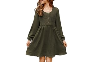 blibean Tween Girls Smocked Dresses Semi Formal Outfits with Pockets Size 6-15 Years