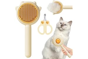 BAIJAHUXI Pet Hair Cleaner Brush for Cats - Self Cleaning Cat Brush with Release Button, Cat Grooming Brushes for Indoor Cats, for Cats with Circular Cut Hole Cat Nail Clippers(yellow)