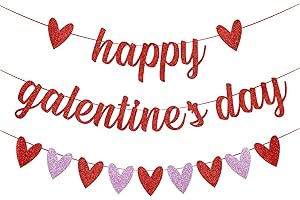 MZ.ogm Galentine's Day Banner - Red Heart Felt Garland Banner - Happy Galentines Day Decorations - Valentine's Dating Banners - Party Supplies