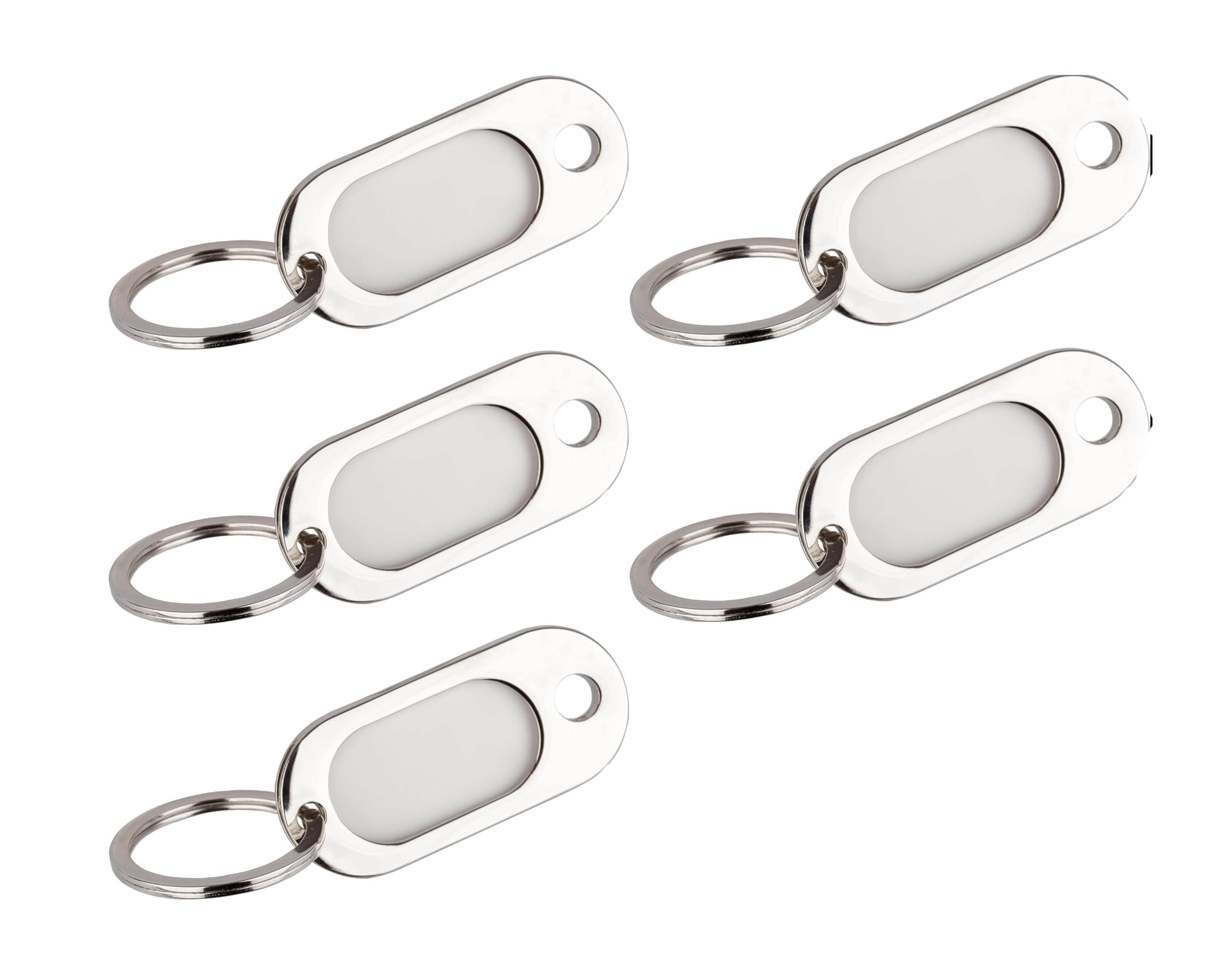 Packet of 5 Units Heavy Duty Design Nickel Plated Metal Identification Key Ring Tag Fob with Blank Insert. for You to add Your own Text. (5)