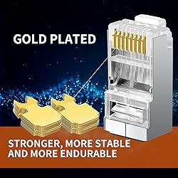 Shield RJ45 Cat6 Cat6a Pass Through Connectors Gold