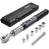 GROWNEER Digital Torque Wrench, 5-99.6 Ft-lbs/6.8-135 Nm, 3/8'' Drive Rachet Torque Wrench with Buzzer & Colorful LED Indicat