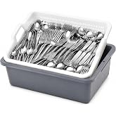 Geetery Commercial Silverware Soak Rack with Drain Basket, 24 x 16.5 x 7 in Large Utensil Soaking Tub for Restaurant Kitchen, Catering, Cafeteria and Food Service Dishwashing