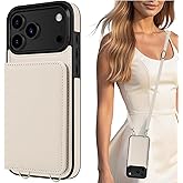 LOHASIC for iPhone 17 Pro Case Wallet with Detachable Crossbody Strap & Wrist Lanyard, RFID Blocking, 4 Card Slots 2 Cash Pockets, Leather Case with Card Holder for Women Girls, Ivory White
