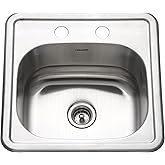 Houzer Hospitality Stainless Steel Bar & Prep Sink: 15 Inch Drop-In Topmount 2-Hole Sink for Bar & Kitchen, Durable & Versati