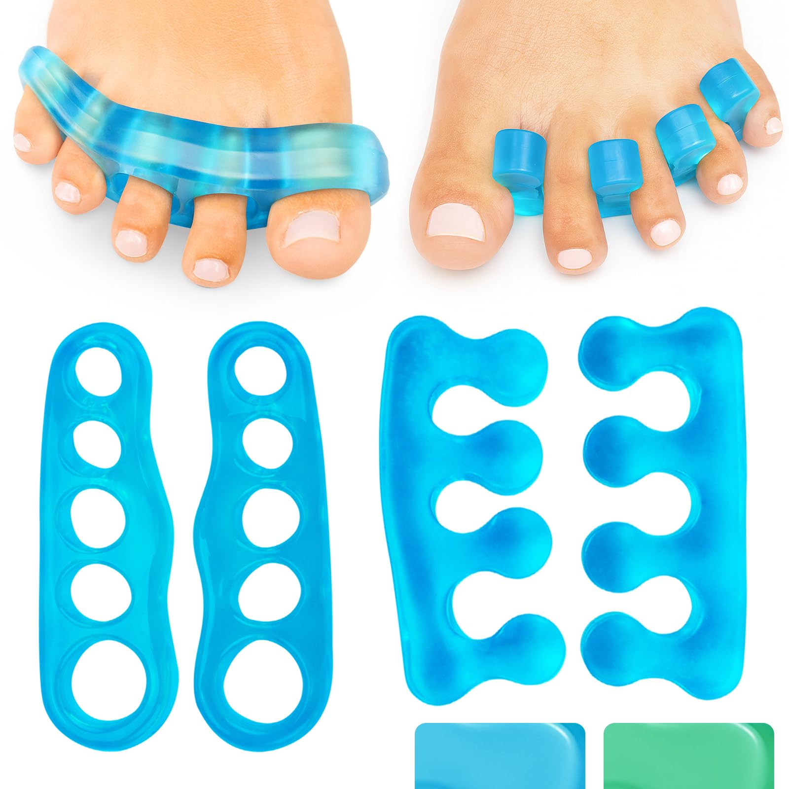 VIVEsole Toe Stretchers Separators (4 Pack) - Gel Therapeutic Spa Spacer Spreaders for Bunions, Overlapping Hammer Toe, Yoga, Plantar Fasciitis, Nail Polish, Correct Pain Cushion
