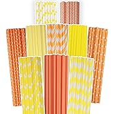 Yellow Orange Paper Straws for Drinking Yellow Disposable Straws 150pcs Biodegradable Disposable Straws Bulk(10 Pattern) qiqee