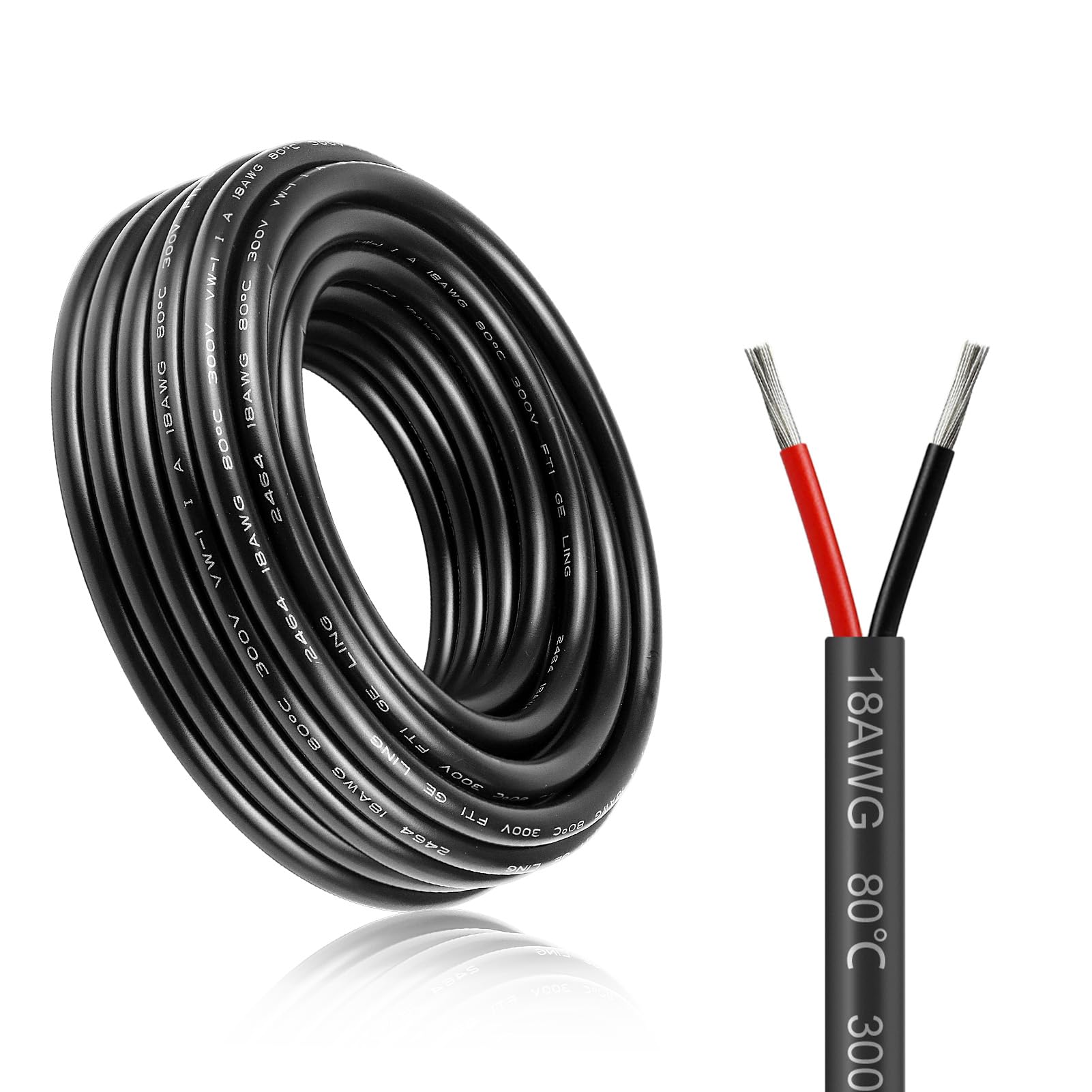 10M/32.8ft 12V Low Voltage Wire, Outdoor Landscape Lighting Cable, 2*0.75mm² Conductor Extension Cable, 18AWG Electrical Cord Red & Black Tinned Copper Hookup Wire Kit, 2 Core with Black Reel Package — image 1