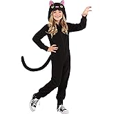 Black Cat Costume for Kids, Cat One-piece Jumpsuit with Tail, Kitty Costume for Boys & Girls for Halloween