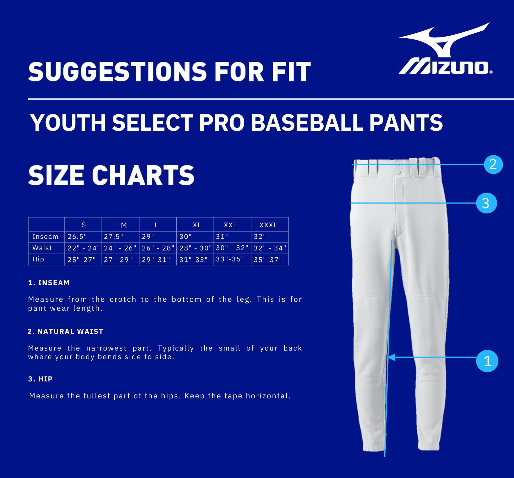 Mizuno Boys Youth Select Baseball Pant, blanco, 3x-Large US Mizuno Boys Youth Select Baseball Pant, blanco, 3x-Large US