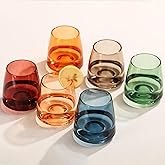 TrophyToast Colored Stemless Wine Glasses Set of 6-15 oz Hand-Blown Crystal Colored Glassware, Multicolor Glassware for Lovers, Wedding, Birthday, Christmas, Housewarming Gifts for Women
