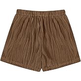 Ecolala Girls Summer Shorts Cute Pleated Elastic Waist Textured Casual SweatShorts