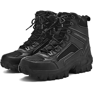 UNZHUO MAKE Men's Tactical Military Combat Boots, High-Top Lace-Up, Leather and Rubber Sole, Ankle Support, Slip Resistant, H