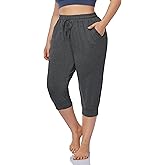 ZERDOCEAN Women's Plus Size Active Yoga Lounge Indoor Capri Casual Comfy Relaxed Joggers Pants with Pockets Drawstring