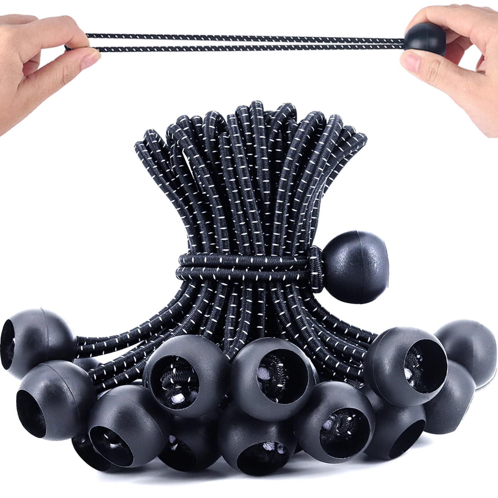 Gorffy Bungee Cord with Balls,75 pcs Tarpaulin Bungee Balls 5.9",Bungees Cord Ball Heavy Duty Bungees Strap Ties with Ball,Elastic Ties Bungee Tie for Tarpaulin,Camping Tarp,Luggage and Household