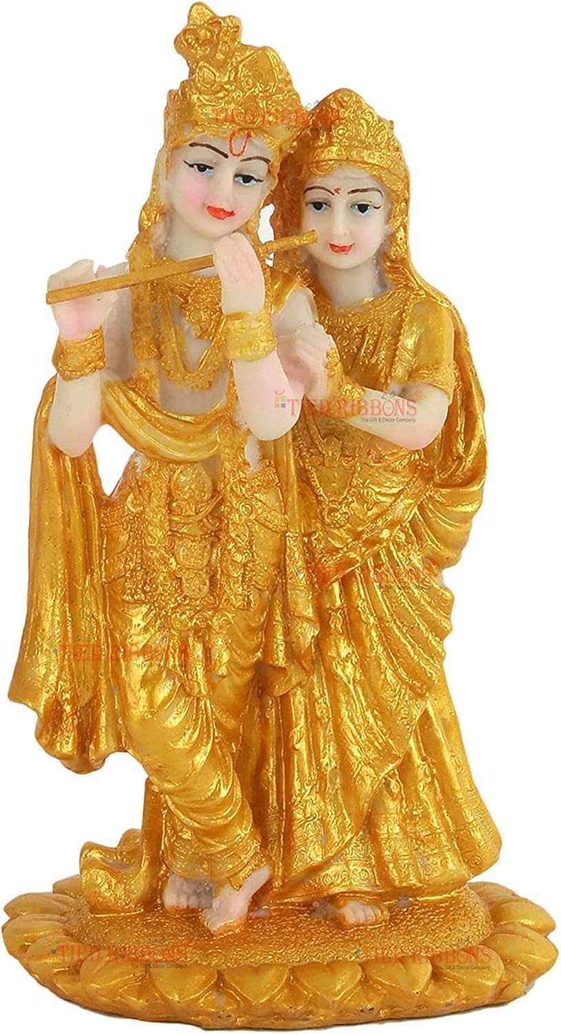 TIED RIBBONS Lord Radha Krishna Statue Indian God Idols for Pooja, Mandir, Temple | Resin, 7.5 Inch| Radha Krishna Hindu God and Goddess Idol | Pongal Decorations for Home Office Desk