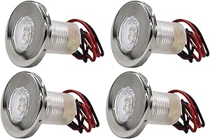 MARINE CITY 304 Grade Stainless Steel 1-1/2 Inches Round Snap-in Flush Courtesy Waterproof LED Light White Color PC Courtesy 