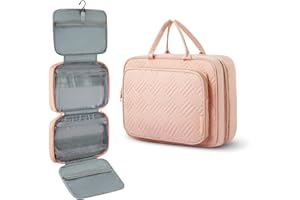 WOOMADA Toiletry Bag with Hanging Hook, Travel Toiletry Bag, Large Travel Makeup Bag Cosmetic Organizer for Brushes Set, Shampoo, Full Sized Container for Women(Pink2)