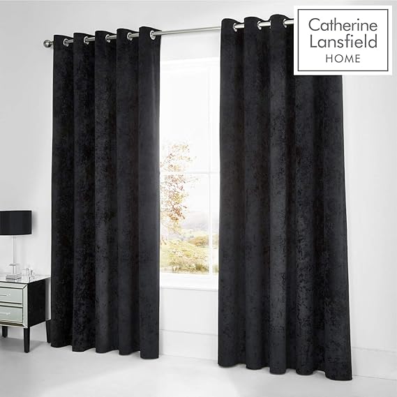 Catherine Lansfield Crushed Velvet Eyelet Curtain 90x90 Black Amazon