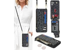 Cavor for Samsung Galaxy A15 5G Wallet Case, Women's Crossbody Phone Case with Strap, Leather Zipper Pocket Card Holder - Leopard Black