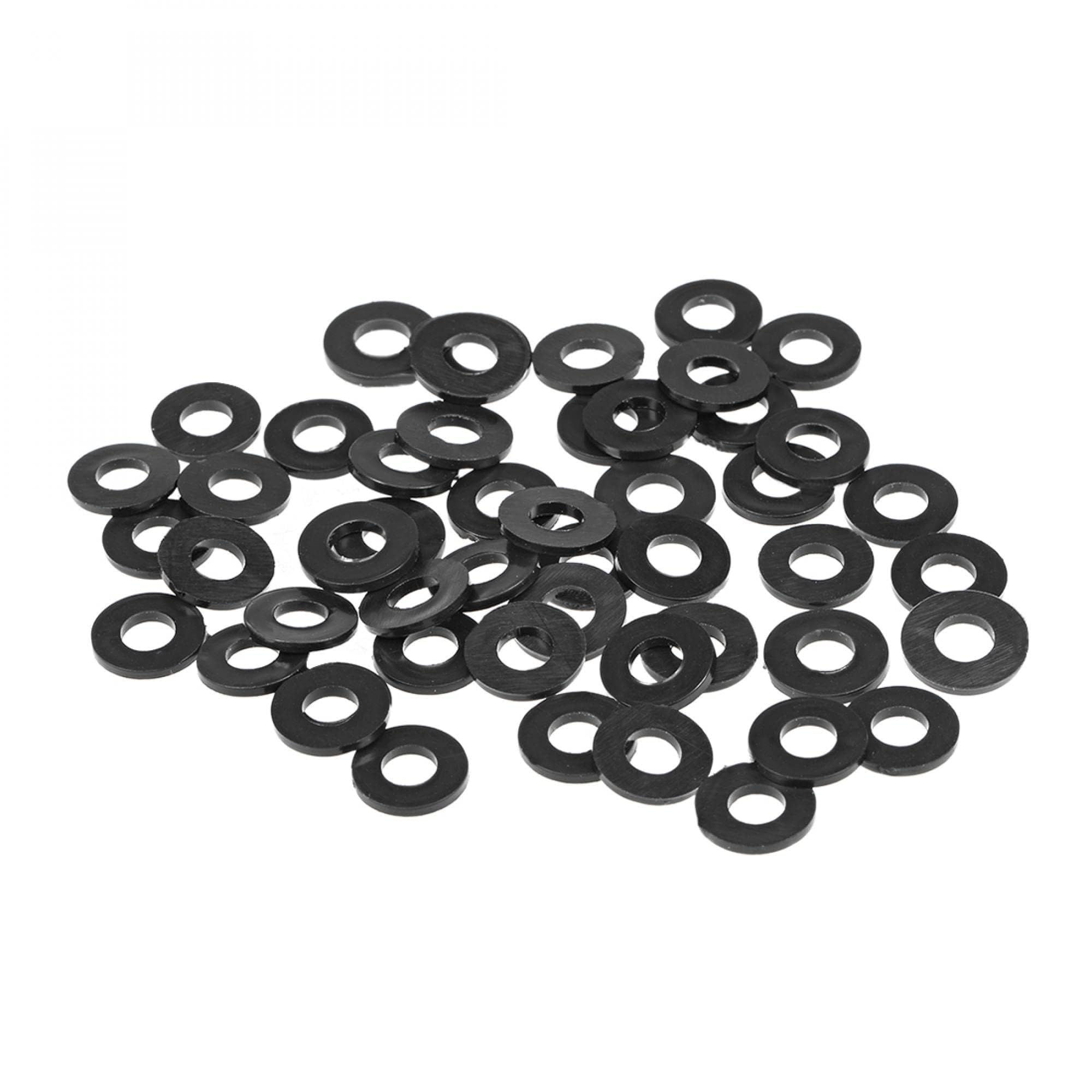 TOP-VIGOR 50Pcs Rubber Flat Washers, 11mm OD 5mm ID 1.6mm Thickness Heavy Duty Black Rubber Grommet Vibration Damping Pads Sealing Gasket Washers for Faucet Pipe Water Hose Fastener Bolt