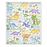 Personalized Baby Name Dinosaurs Blanket Gifts Ultra Soft Cozy Throw Flannel Blanket, Lightweight Fuzzy Fleece Blanket Warm Plush Throw Blankets for Couch, Sofa, Bed 40"x50" for Kids
