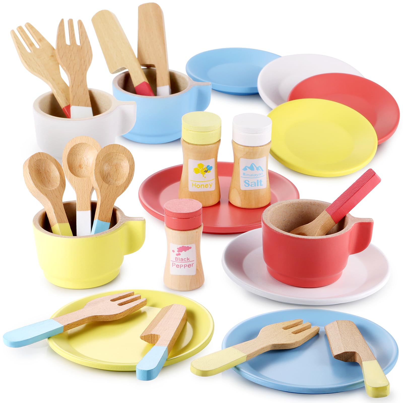 Photo 1 of GAGAKU Wooden Play Dishes and Plates for Kids Kitchen Set 27 PCS Montessori Wood Play Kitchen Accessories Kitchen Toy for Toddlers Wooden Play Cooking Set for 3-8 Years Girls and Boys