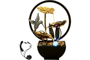 DNAMYJME Tabletop Water Fountain USB Powered Tabletop Fountain with Natural Rocks and LED Ring Lights Desktop Waterfall Fount