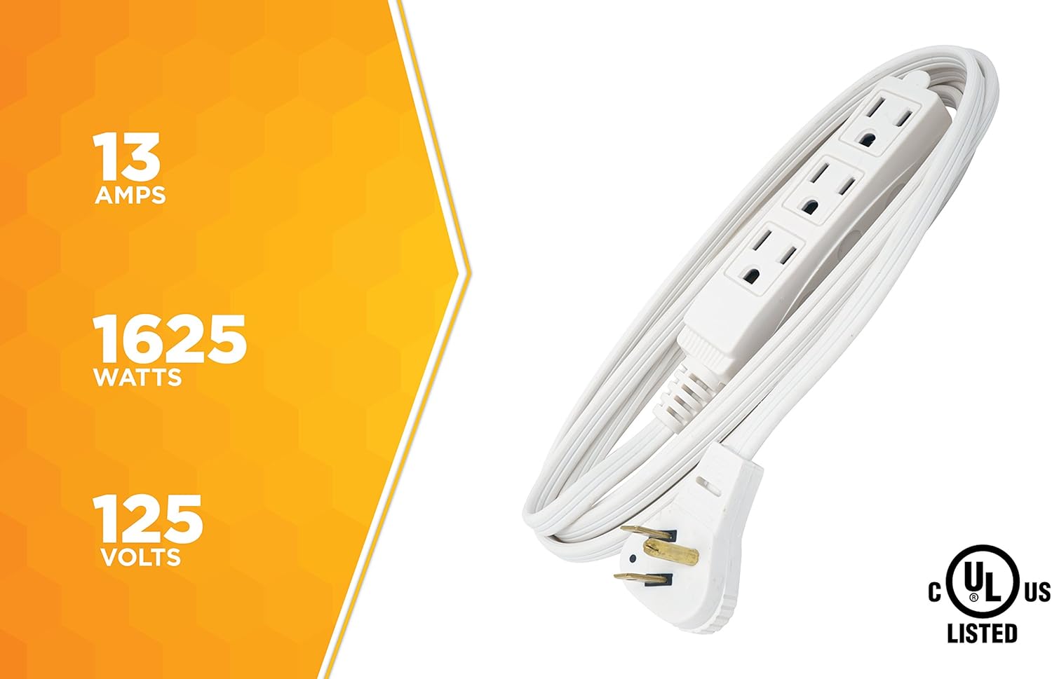 Woods SlimLine 2241 16/3 Flat Plug Indoor Extension Cord, 8-Foot, 3 Outlets, Right Angled Plug, Space Saving Design, UL Listed - - 