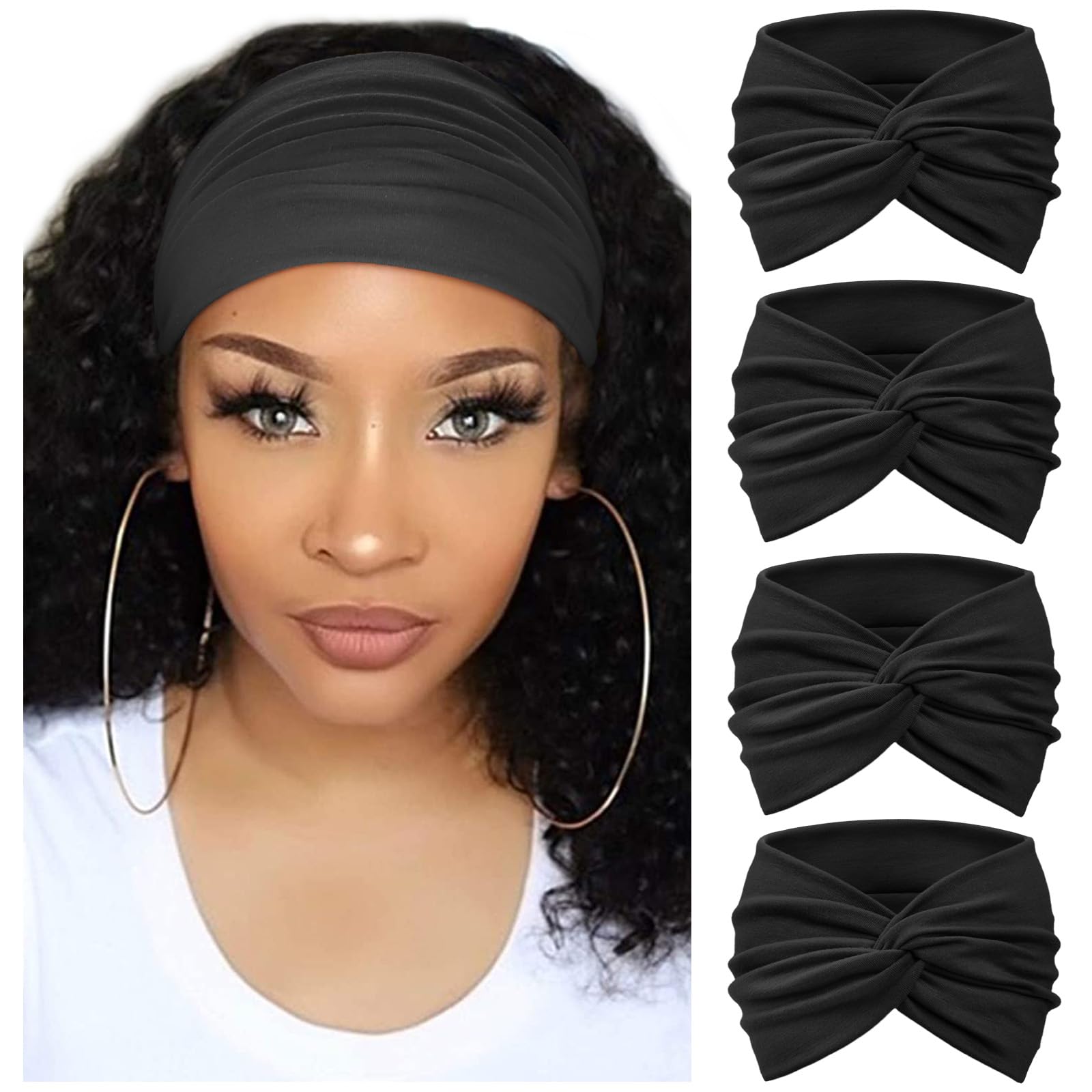 Photo 1 of AQOKKA Extra Wide Headbands for Women Large Turban Headband Non Slip Boho Elastic Hairband Hair Twisted Knot Head Bands Accessories