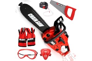 TOY Life Toy Chainsaw Kids Tool Set with Gloves Toddler Pretend Play Construction Tool Electric Chainsaw Play Set Outdoor Toy for Kids Halloween Costume for Boys Ages 3 4 5 6 7 8