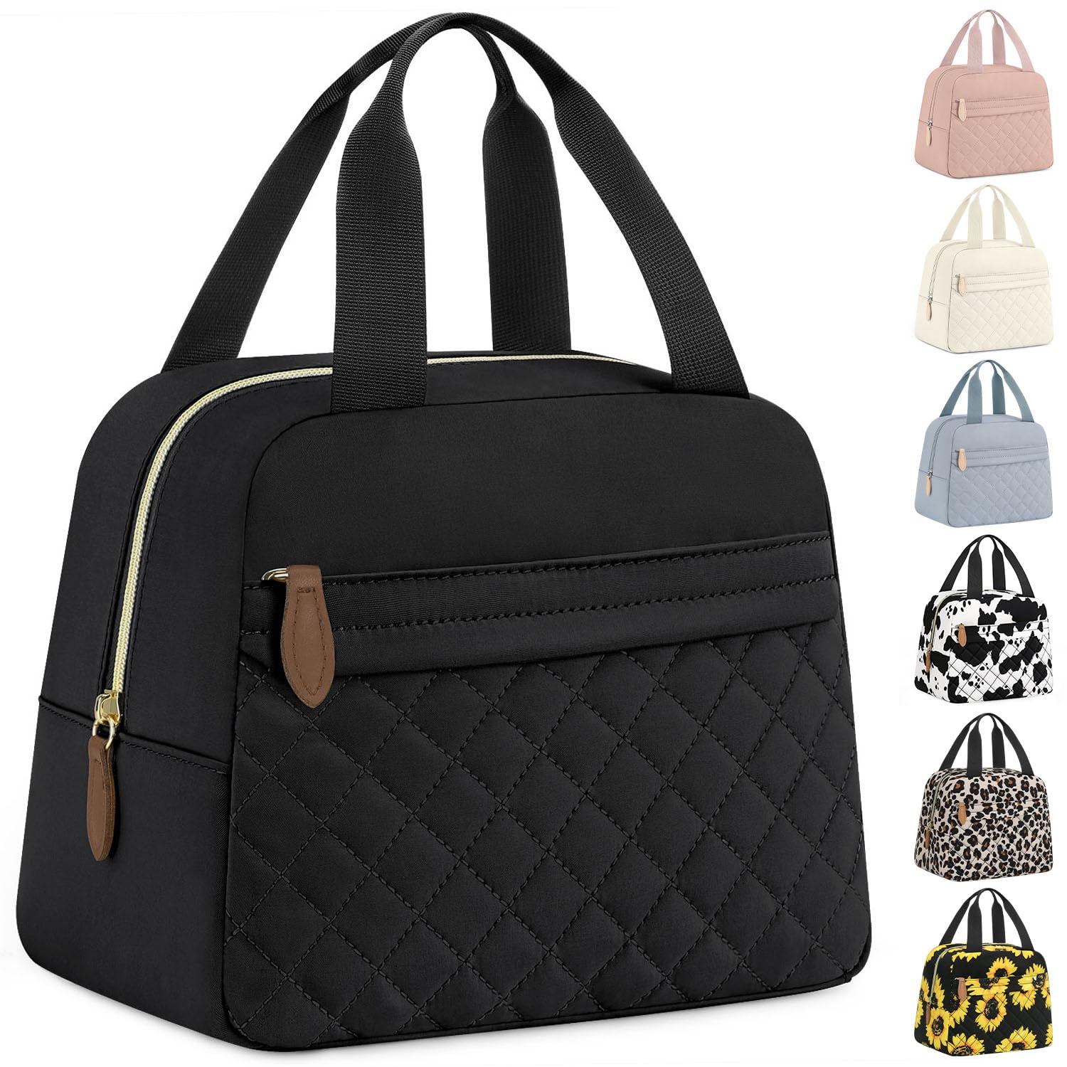 Photo 1 of 1pc Black ELONGRIVER Insulated Lunch Bag for Women, Portable Lightweight Lunch Box for Adults, Reusable Lunch Tote Cooler Bags with Front Zipper Pocket for Work, Travel and Picnic (Black)