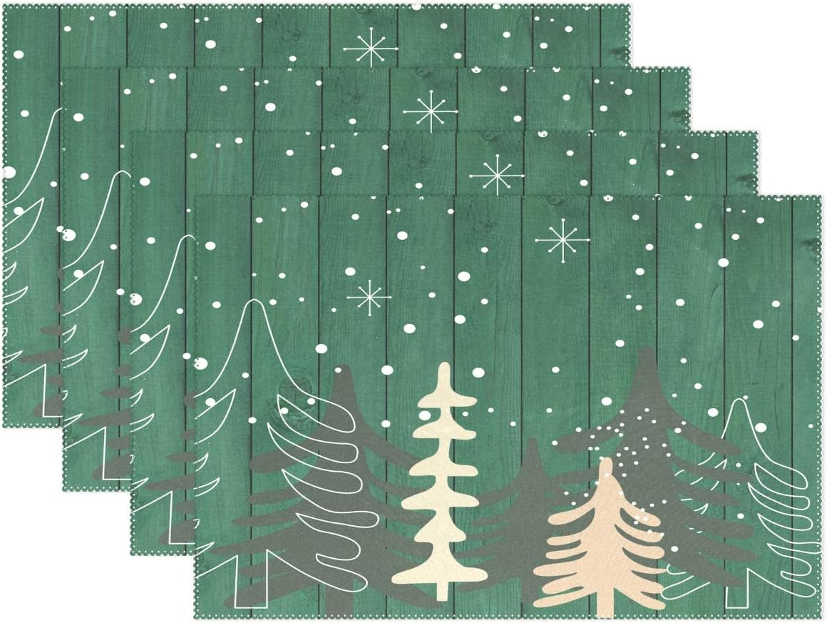 ZOEO Christmas Tree Placemats Set of 6 Green Forest Country Wood Dining