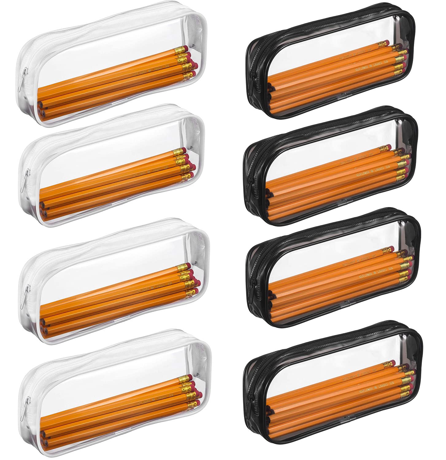 AMZMUKAUP 8 Pieces Transparent PVC Pencil Case, Clear Pencil Case, Makeup Bag, Large Capacity Bags with Zipper for Stationery, Cosmetics Storage