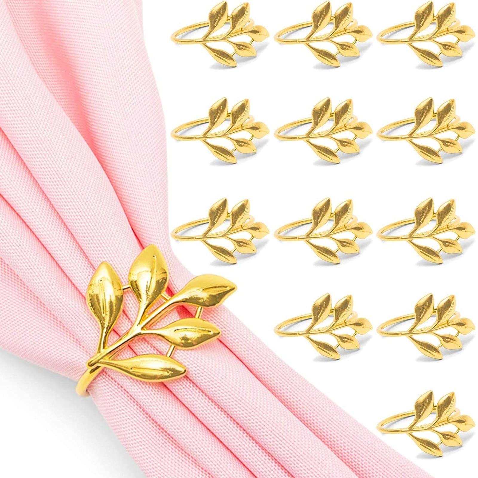 Juvale Leaf Napkin Rings (1.8 Inches Gold 12-Pack)